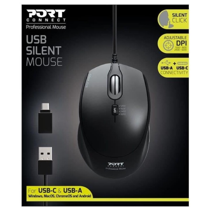 PORTDESIGNS Souris filaire silencieuse - Noir PORTDESIGNS Souris filaire silencieuse - Noir