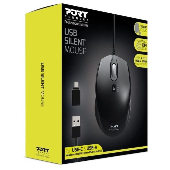 PORTDESIGNS Souris filaire silencieuse - Noir PORTDESIGNS Souris filaire silencieuse - Noir