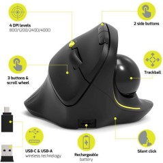 Souris sans fil - PORT Designs - 900719 TRACKBALL ERGO - Bluetooth & 2