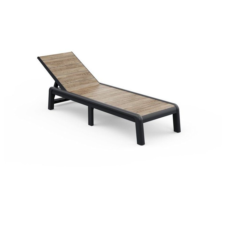 Bain de soleil - Keter - Porto - Résine - Gris graphite a lattes imitation bois - Dossier réglable 4 positions Bain de soleil - Keter - Porto - Résine - Gris graphite a lattes imitation bois - Dossier réglable 4 positions