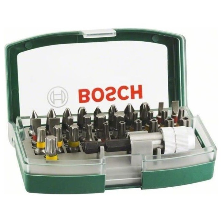Boîtier d'embouts de vissage courts avec code couleur 31 pieces et 1 porte-embout - BOSCH Boîtier d'embouts de vissage courts avec code couleur 31 pieces et 1 porte-embout - BOSCH