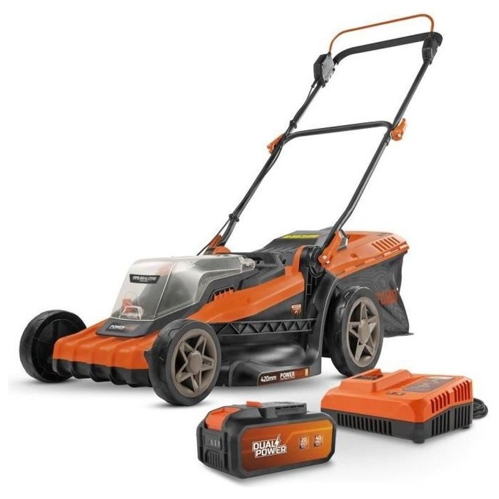Tondeuse a Gazon sur Batterie 40V Dual Power POWDPGLWS2 - 420mm Ø, Sac de Collecte 50L Tondeuse a Gazon sur Batterie 40V Dual Power POWDPGLWS2 - 420mm Ø, Sac de Collecte 50L