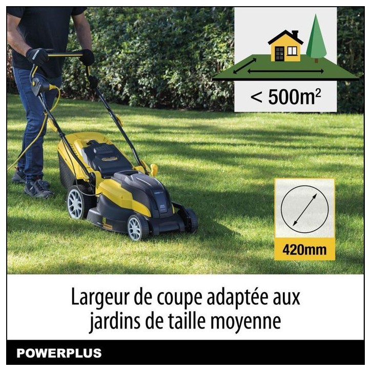 Tondeuse Gazon Électrique POWERPLUS POWXG6281 - 2000W, 420mm Ø, Ramassage, Mulching, Éjection Arriere Tondeuse Gazon Électrique POWERPLUS POWXG6281 - 2000W, 420mm Ø, Ramassage, Mulching, Éjection Arriere
