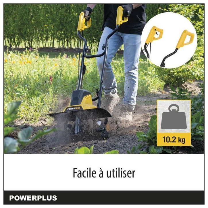 Powerplus Motoculteur Électrique POWXG72010 - 1500 W, 6 Lames, Profondeur de 220 mm et Largeur de 450 mm Powerplus Motoculteur Électrique POWXG72010 - 1500 W, 6 Lames, Profondeur de 220 mm et Largeur de 450 mm