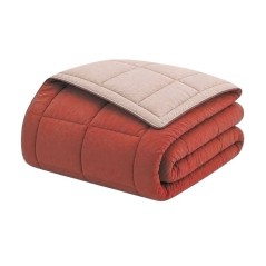 CALGARY - Couette Chaude Microfibre 400gr/m² - Gris Galet & Marron Gi