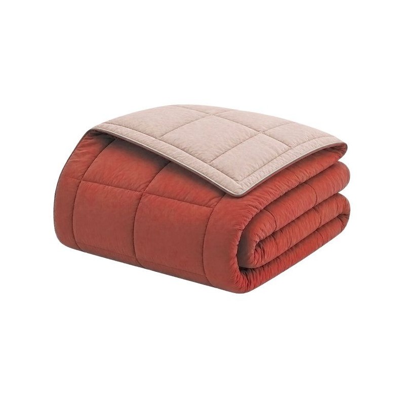 CALGARY - Couette Chaude Microfibre 400gr/m² - Gris Galet & Marron Gi