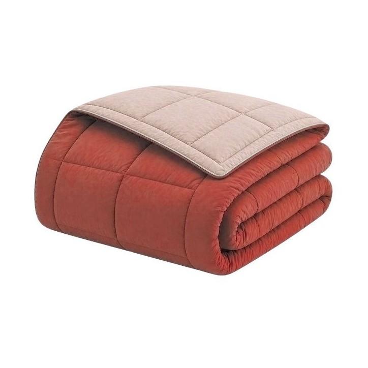 CALGARY - Couette Chaude Microfibre 400gr/m² - Gris Galet & Marron Gingembre - 240 x 260 cm CALGARY - Couette Chaude Microfibre 400gr/m² - Gris Galet & Marron Gingembre - 240 x 260 cm
