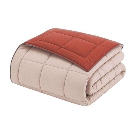 CALGARY - Couette Chaude Microfibre 400gr/m² - Gris Galet & Marron Gingembre - 240 x 260 cm
