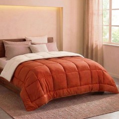 CALGARY - Couette Chaude Microfibre 400gr/m² - Gris Galet & Marron Gi