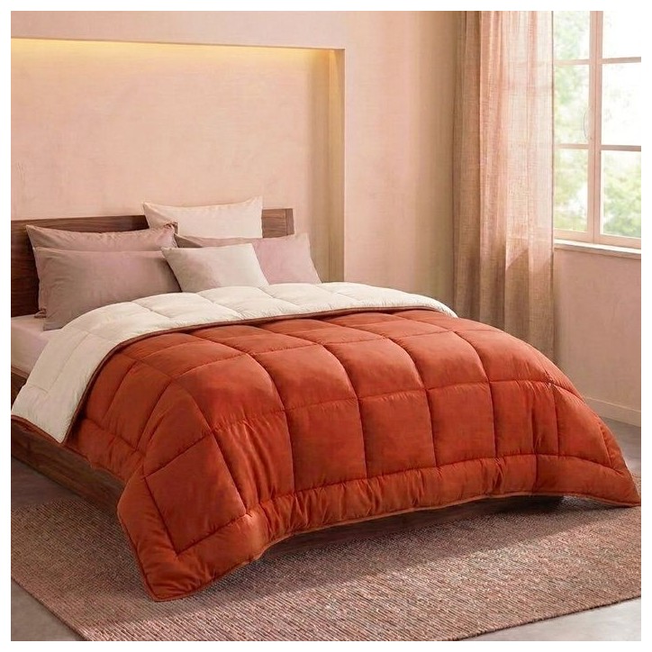 CALGARY - Couette Chaude Microfibre 400gr/m² - Gris Galet & Marron Gingembre - 240 x 260 cm CALGARY - Couette Chaude Microfibre 400gr/m² - Gris Galet & Marron Gingembre - 240 x 260 cm