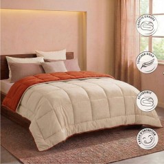 CALGARY - Couette Chaude Microfibre 400gr/m² - Gris Galet & Marron Gi