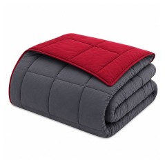 HUDSON - Couette Légere Microfibre - 200gr/m2 - Gris & Rouge - 220 x