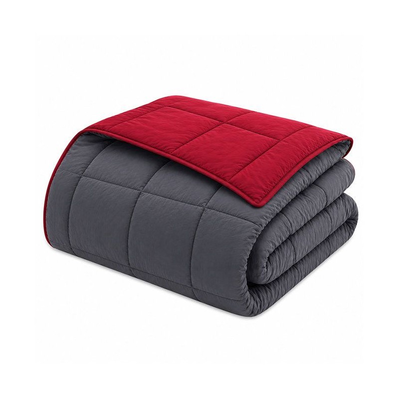 HUDSON - Couette Légere Microfibre - 200gr/m2 - Gris & Rouge - 220 x
