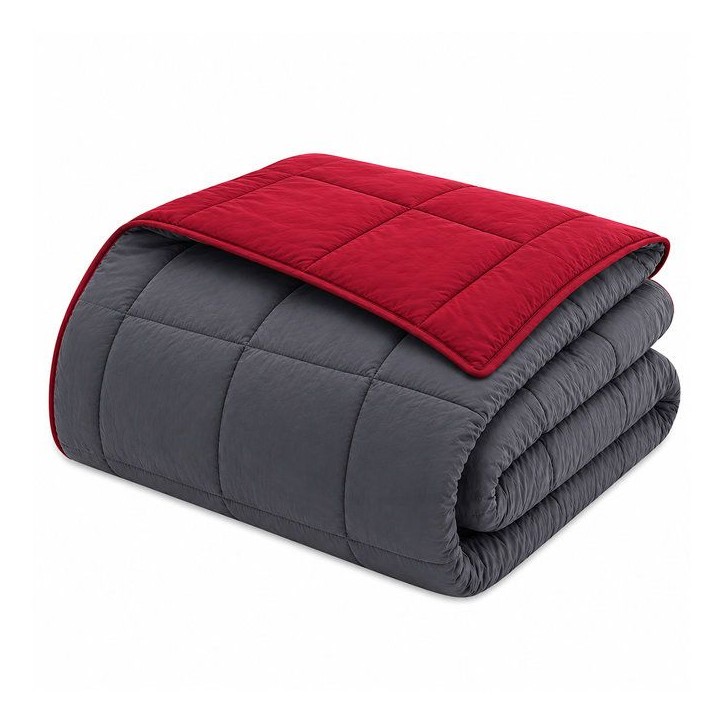 HUDSON - Couette Légere Microfibre - 200gr/m2 - Gris & Rouge - 220 x 240 cm HUDSON - Couette Légere Microfibre - 200gr/m2 - Gris & Rouge - 220 x 240 cm