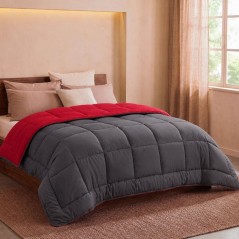 HUDSON - Couette Légere Microfibre - 200gr/m2 - Gris & Rouge - 220 x