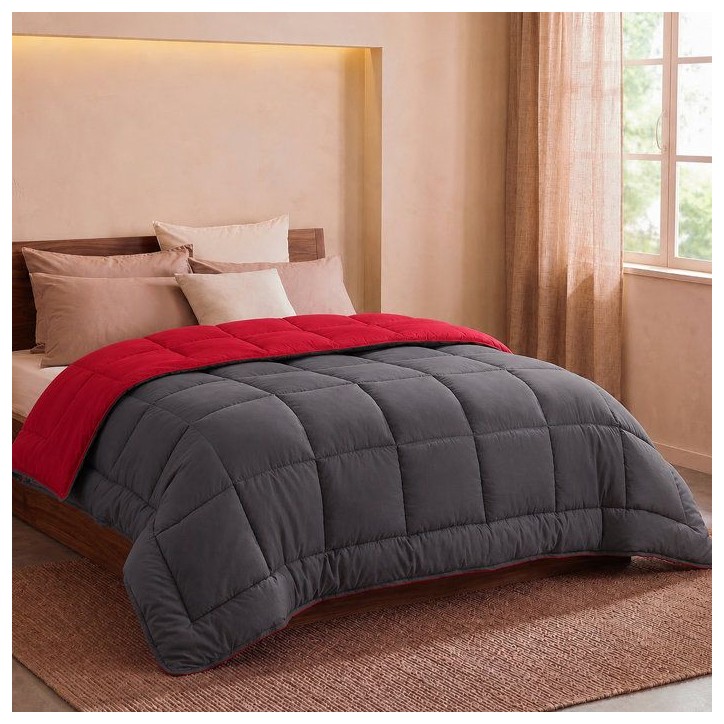 HUDSON - Couette Légere Microfibre - 200gr/m2 - Gris & Rouge - 220 x 240 cm HUDSON - Couette Légere Microfibre - 200gr/m2 - Gris & Rouge - 220 x 240 cm