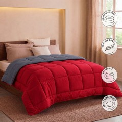 HUDSON - Couette Légere Microfibre - 200gr/m2 - Gris & Rouge - 220 x