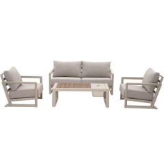 Salon bas de jardin - Proloisirs - Perth - Creme / chene - Set 4 piece