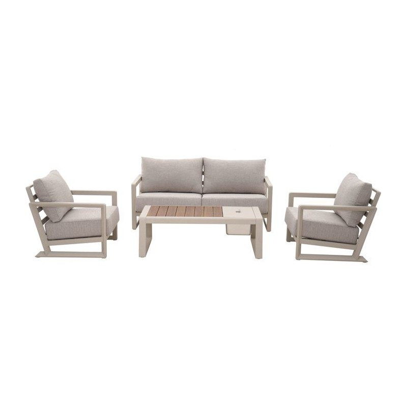 Salon bas de jardin - Proloisirs - Perth - Creme / chene - Set 4 piece