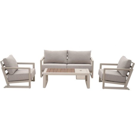 Salon bas de jardin - Proloisirs - Perth - Creme / chene - Set 4 piece