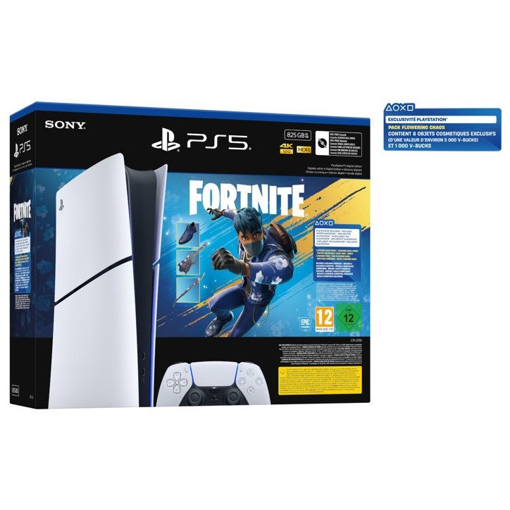 Pack PS5 Digitale (sans lecteur CD) : Console PlayStation 5 (Modele Slim) + Fortnite Flowering Chaos