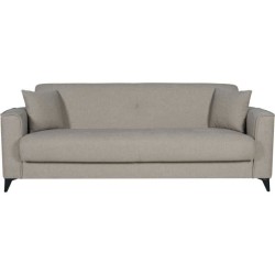 Canapé convertible 3 places - BERGAMO - Tissu beige - 2 coussins - co
