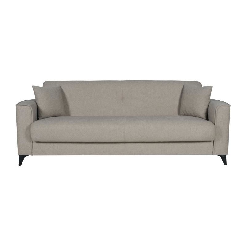 Canapé convertible 3 places - BERGAMO - Tissu beige - 2 coussins - co Canapé convertible 3 places - BERGAMO - Tissu beige - 2 coussins - co
