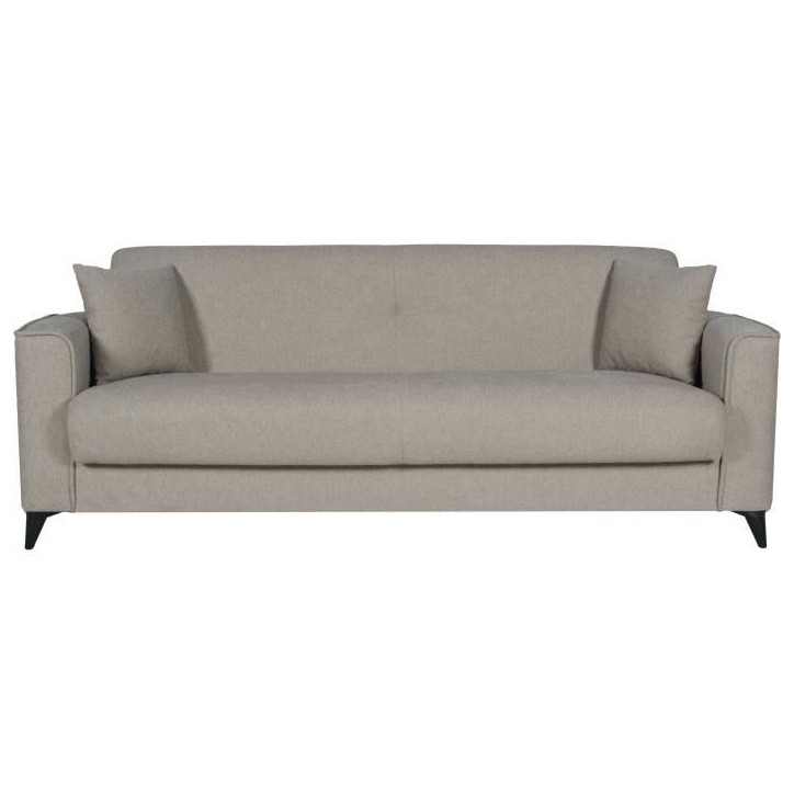 Canapé convertible 3 places - BERGAMO - Tissu beige - 2 coussins - coffre de rangement - 230 x 85 x 89 cm Canapé convertible 3 places - BERGAMO - Tissu beige - 2 coussins - coffre de rangement - 230 x 85 x 89 cm