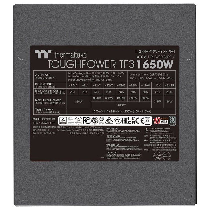 THERMALTAKE - Toughpower TF3 1650W - Alimentation PC - 80Plus Titanium - Modulaire - 1650 W - Noir THERMALTAKE - Toughpower TF3 1650W - Alimentation PC - 80Plus Titanium - Modulaire - 1650 W - Noir