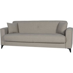 Canapé convertible 3 places - BERGAMO - Tissu beige - 2 coussins - co