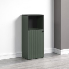 Meuble de salle de bain - Rangement bas - Décor vert sauge et noir - L40 x H95 x P31cm - PURE BLISS