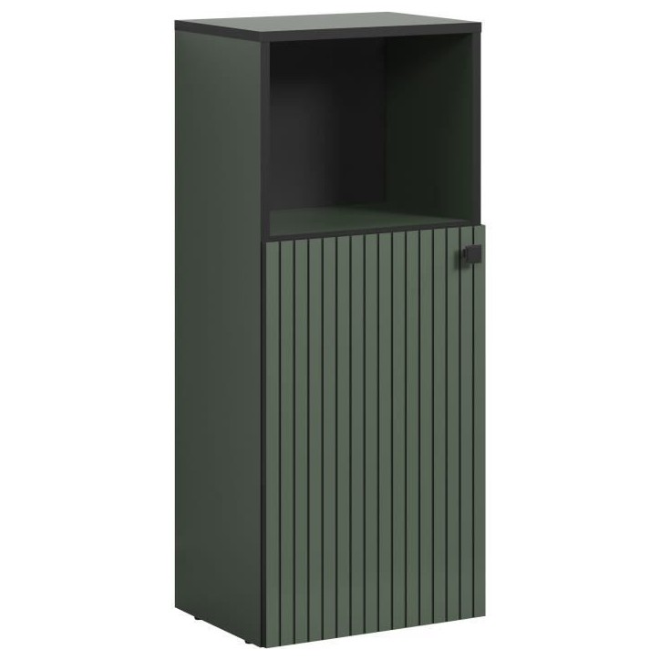 Meuble de salle de bain - Rangement bas - Décor vert sauge et noir - L40 x H95 x P31cm - PURE BLISS Meuble de salle de bain - Rangement bas - Décor vert sauge et noir - L40 x H95 x P31cm - PURE BLISS