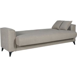 Canapé convertible 3 places - BERGAMO - Tissu beige - 2 coussins - co