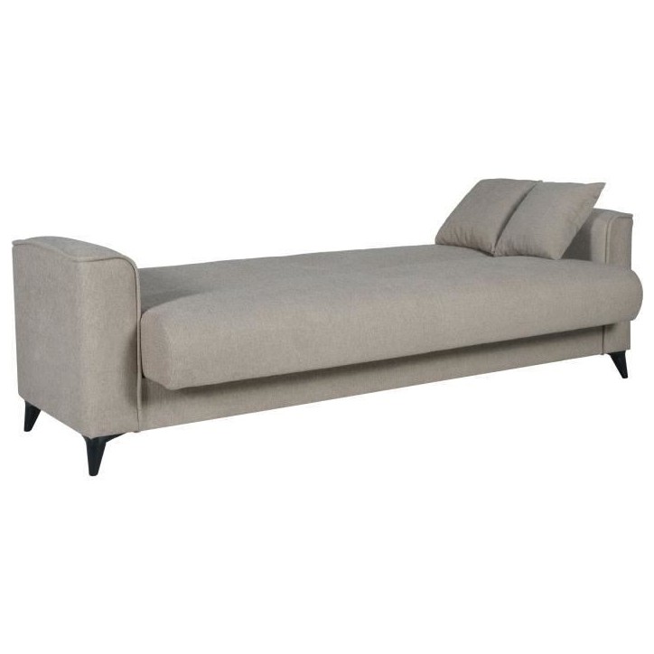Canapé convertible 3 places - BERGAMO - Tissu beige - 2 coussins - coffre de rangement - 230 x 85 x 89 cm Canapé convertible 3 places - BERGAMO - Tissu beige - 2 coussins - coffre de rangement - 230 x 85 x 89 cm
