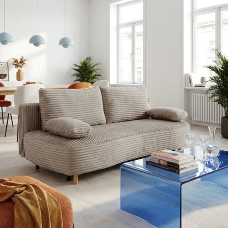 Canapé convertible - 3 places - PYLA - Tissu velours Marron glacé - Coffre - 203 x 95 x 89 cm