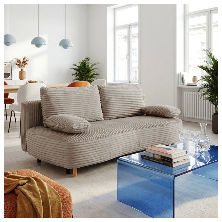 Canapé convertible - 3 places - PYLA - Tissu velours Marron glacé - Coffre - 203 x 95 x 89 cm Canapé convertible - 3 places - PYLA - Tissu velours Marron glacé - Coffre - 203 x 95 x 89 cm