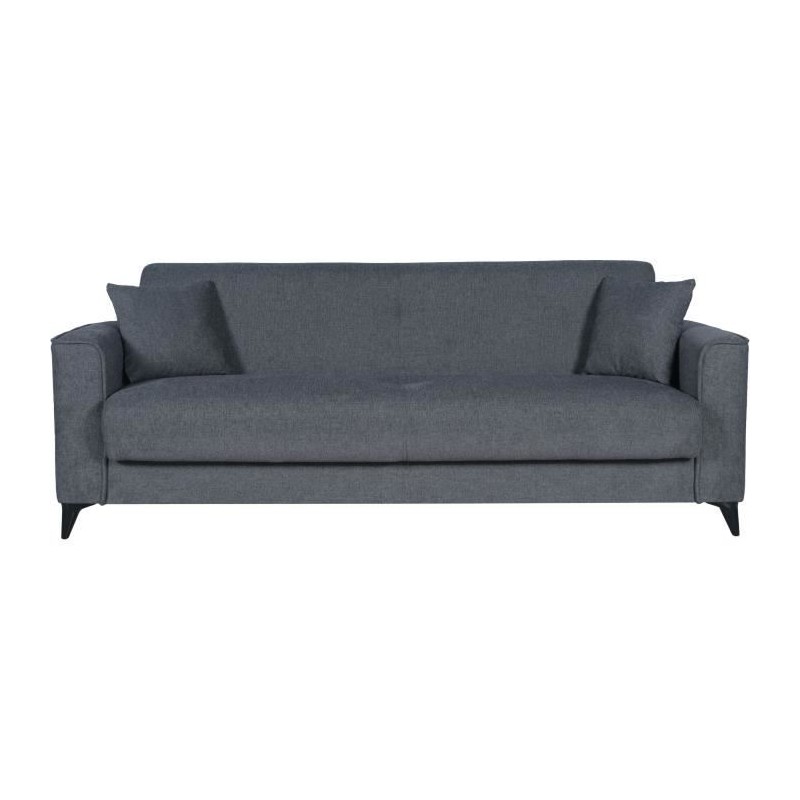 Canapé convertible 3 places - BERGAMO - Tissu gris foncé - 2 coussin Canapé convertible 3 places - BERGAMO - Tissu gris foncé - 2 coussin