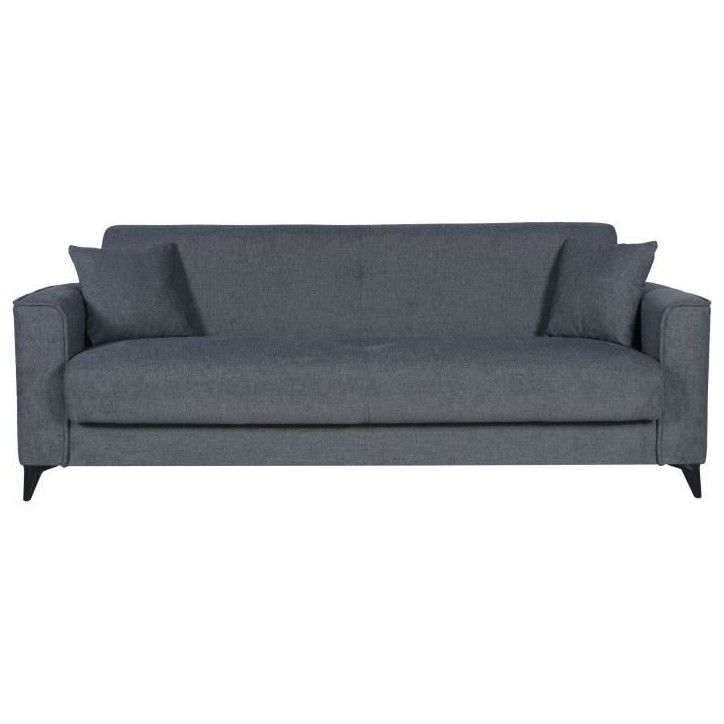 Canapé convertible 3 places - BERGAMO - Tissu gris foncé - 2 coussins - coffre de rangement - 230 x 85 x 89 cm Canapé convertible 3 places - BERGAMO - Tissu gris foncé - 2 coussins - coffre de rangement - 230 x 85 x 89 cm