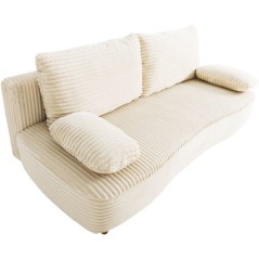 Canapé convertible - 3 places - PYLA - Tissu velours Perle - Coffre -