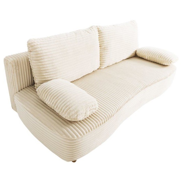 Canapé convertible - 3 places - PYLA - Tissu velours Perle - Coffre - 203 x 95 x 89 cm