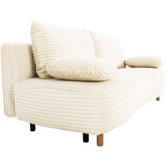 Canapé convertible - 3 places - PYLA - Tissu velours Perle - Coffre -