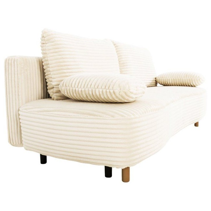 Canapé convertible - 3 places - PYLA - Tissu velours Perle - Coffre - 203 x 95 x 89 cm