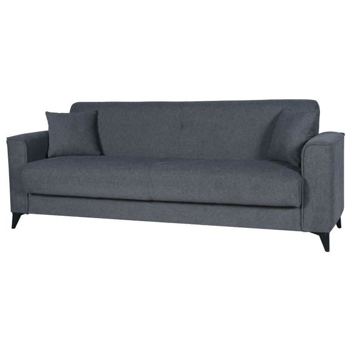 Canapé convertible 3 places - BERGAMO - Tissu gris foncé - 2 coussins - coffre de rangement - 230 x 85 x 89 cm Canapé convertible 3 places - BERGAMO - Tissu gris foncé - 2 coussins - coffre de rangement - 230 x 85 x 89 cm