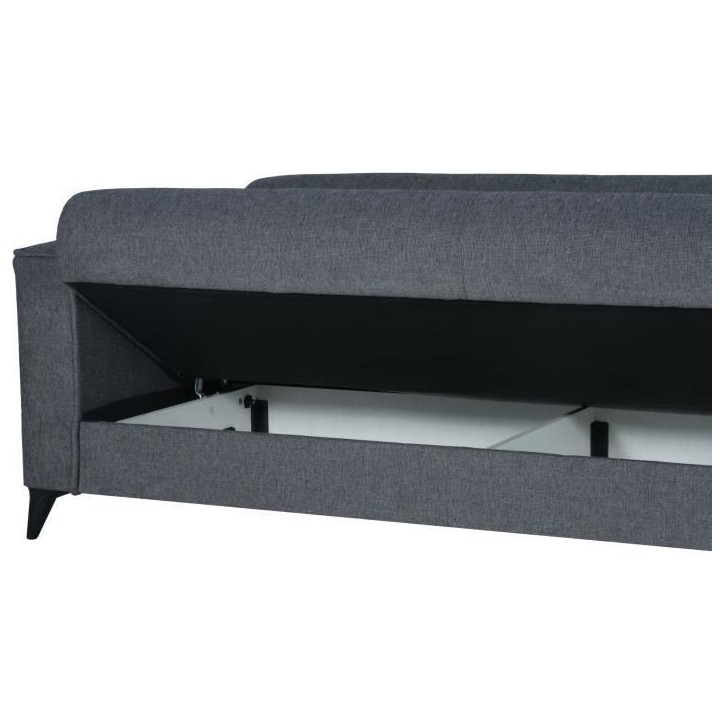 Canapé convertible 3 places - BERGAMO - Tissu gris foncé - 2 coussins - coffre de rangement - 230 x 85 x 89 cm Canapé convertible 3 places - BERGAMO - Tissu gris foncé - 2 coussins - coffre de rangement - 230 x 85 x 89 cm