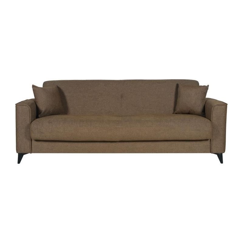 Canapé convertible 3 places - BERGAMO - Tissu marron - 2 coussins - c Canapé convertible 3 places - BERGAMO - Tissu marron - 2 coussins - c