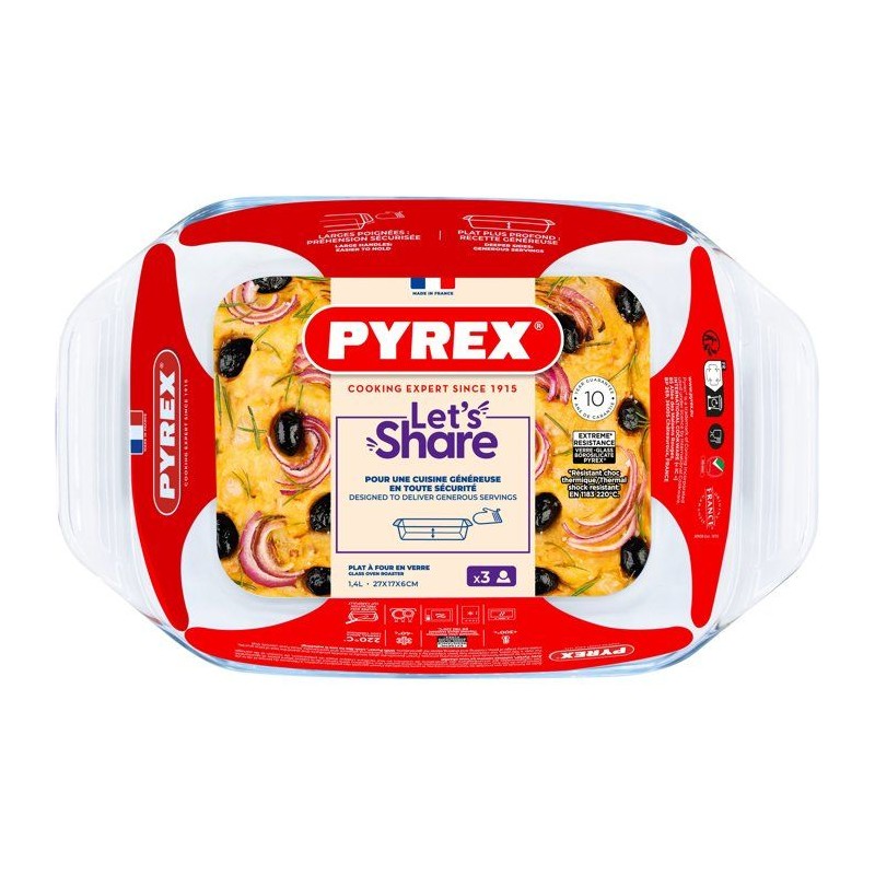 Plat a four rectangulaire - PYREX - Let's Share - 27 x 17 cm - Verre