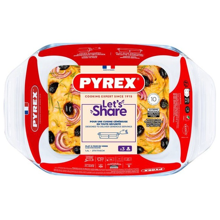 Plat a four rectangulaire - PYREX - Let's Share - 27 x 17 cm - Verre Plat a four rectangulaire - PYREX - Let's Share - 27 x 17 cm - Verre