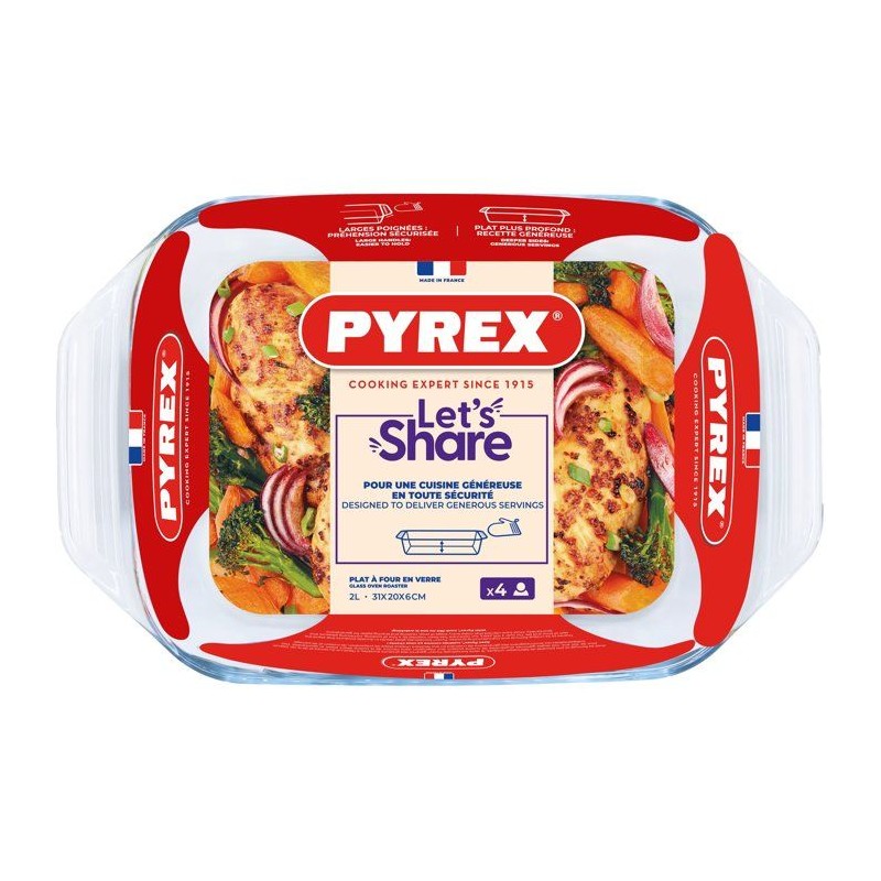 Plat a four rectangulaire - PYREX - Let's Share - 31 x 20 cm - Verre