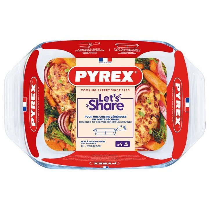 Plat a four rectangulaire - PYREX - Let's Share - 31 x 20 cm - Verre Plat a four rectangulaire - PYREX - Let's Share - 31 x 20 cm - Verre