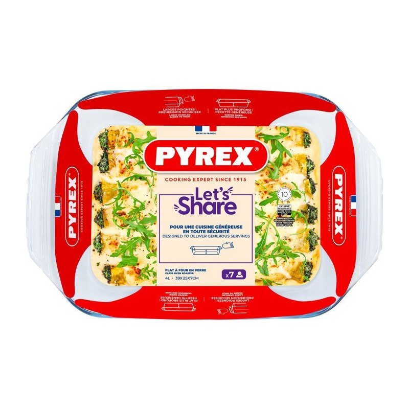 Plat a four rectangulaire - PYREX - Let's Share - 39 x 25 cm - Verre
